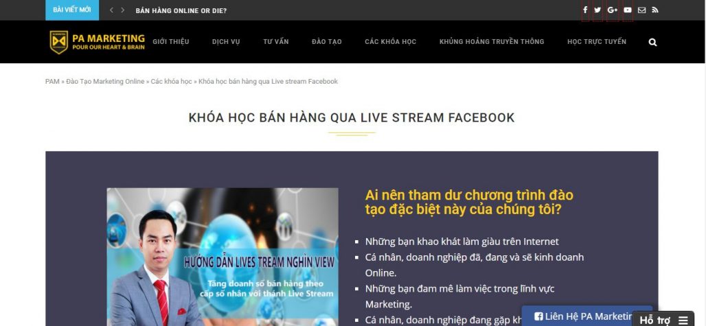 Công ty đào tạo bán hàng qua live stream PA MARKETING