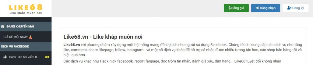 Dịch vụ tăng like Facebook Like68